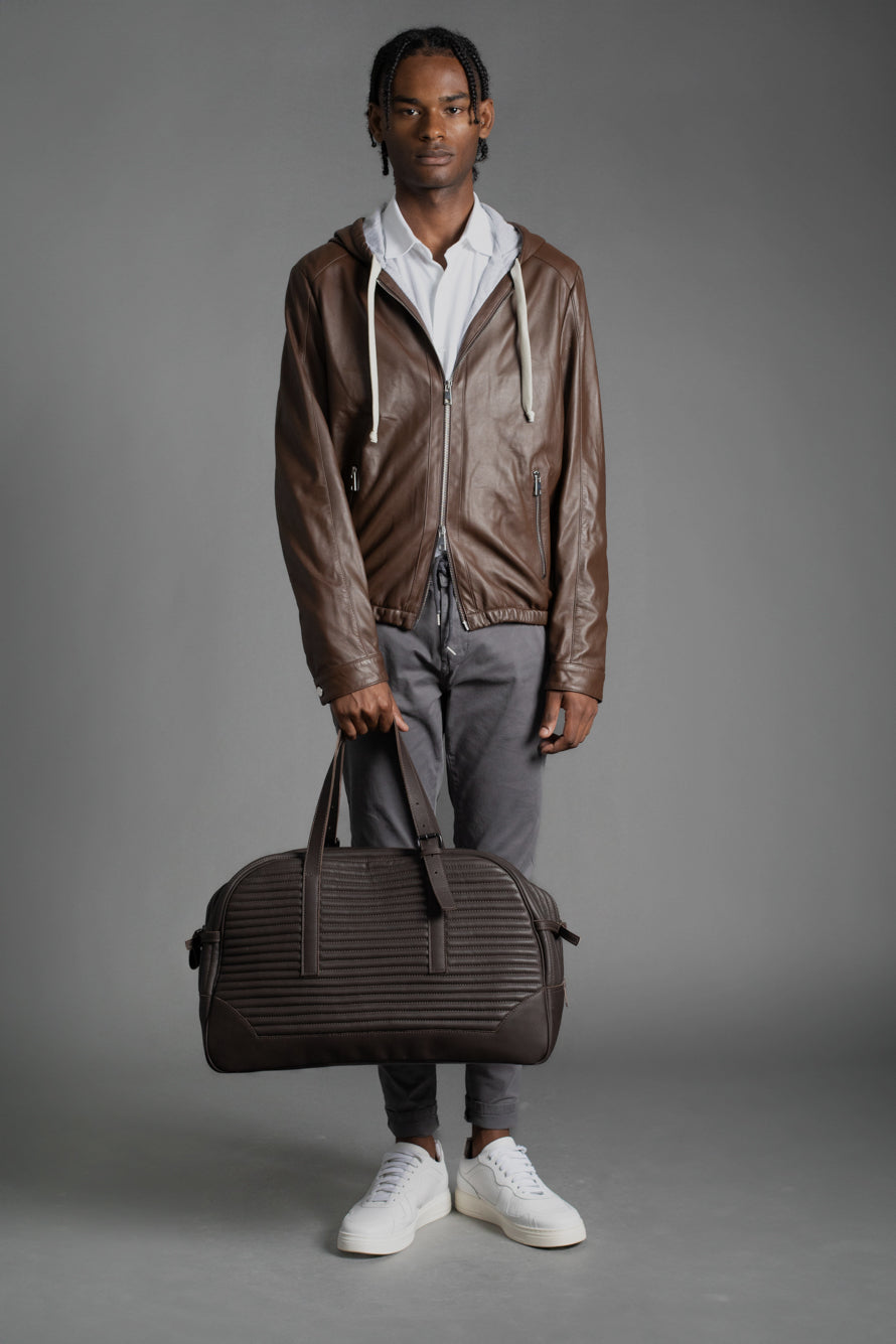 Jaqueta Couro Capuz Com Cordão - Vinho