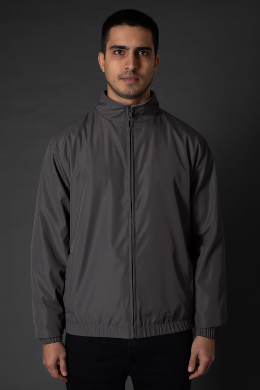 Jaqueta Gola Alta Com Zíper Embutido - Cinza Escuro