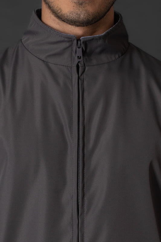 Jaqueta Gola Alta Com Zíper Embutido - Cinza Escuro