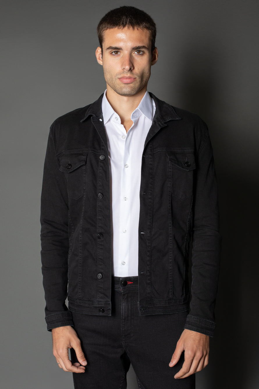 Jaqueta Jeans Slim Botões Metálicos - Preto