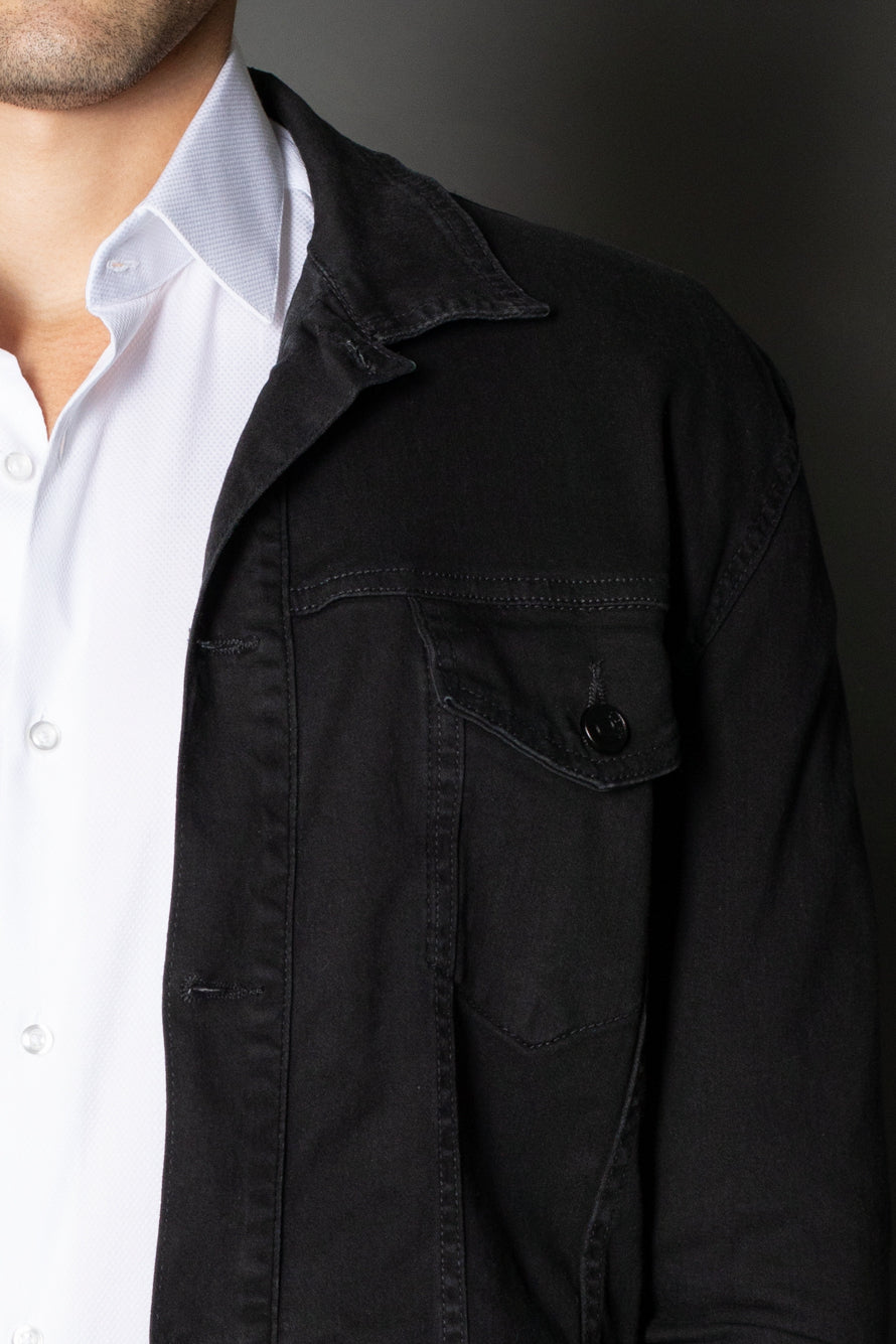 Jaqueta Jeans Slim Botões Metálicos - Preto