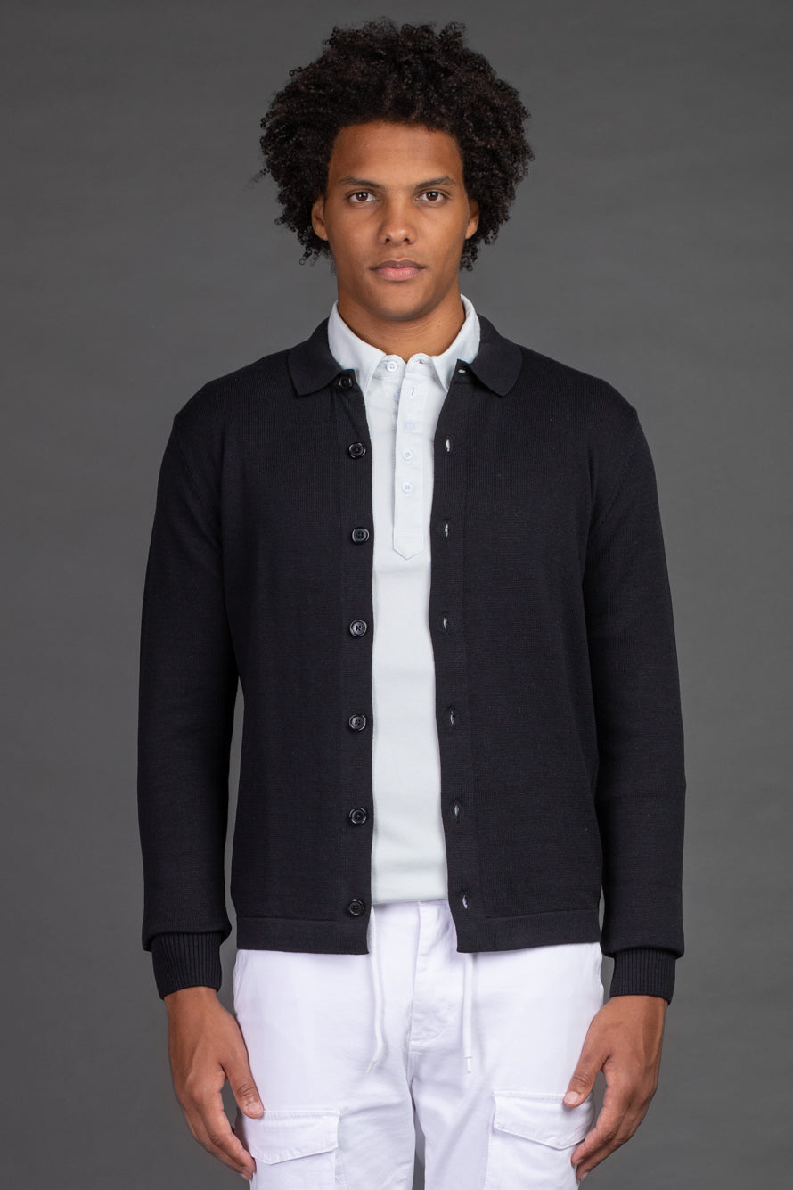 Malha Com Botão Gola Polo - Preto