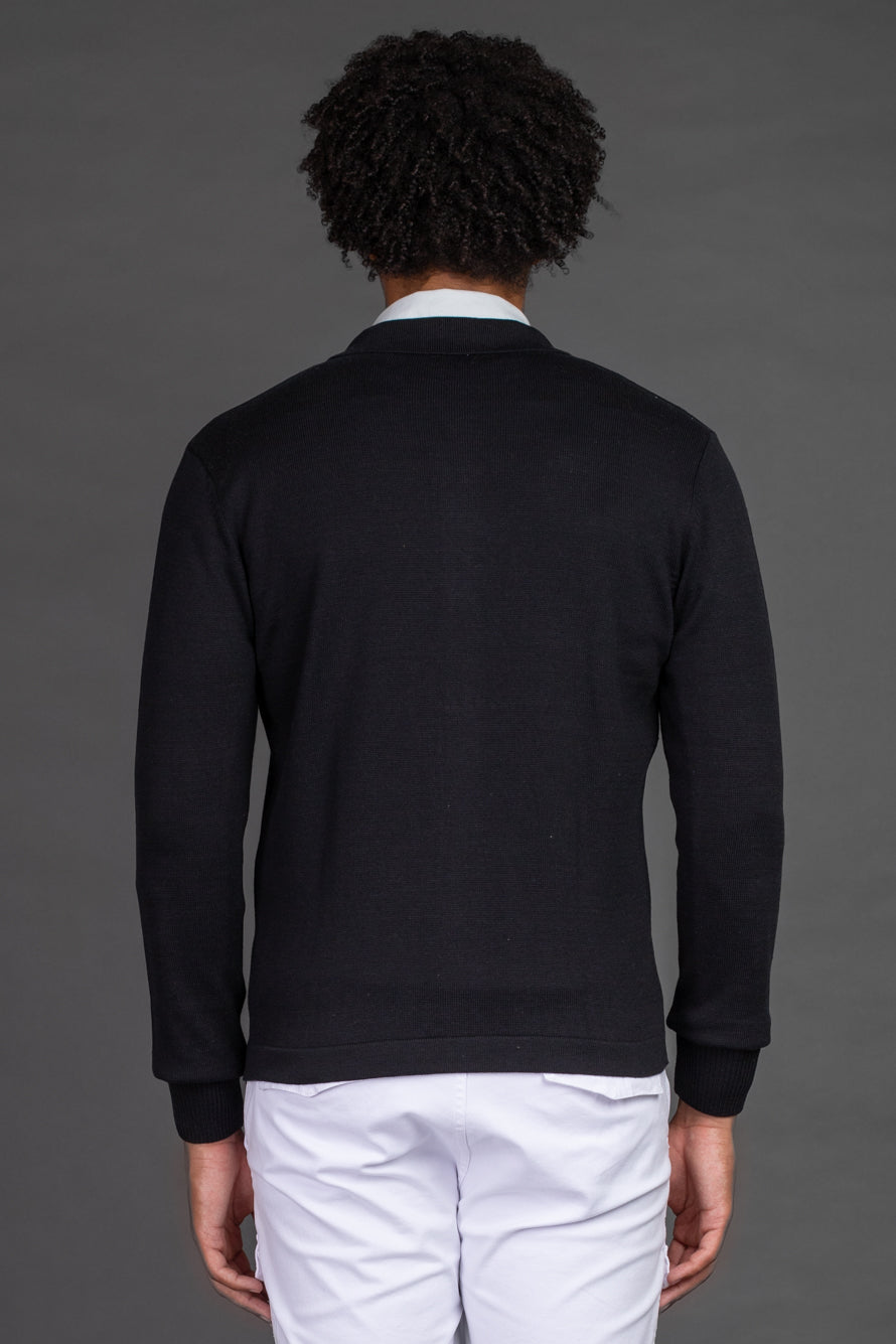 Malha Com Botão Gola Polo - Preto