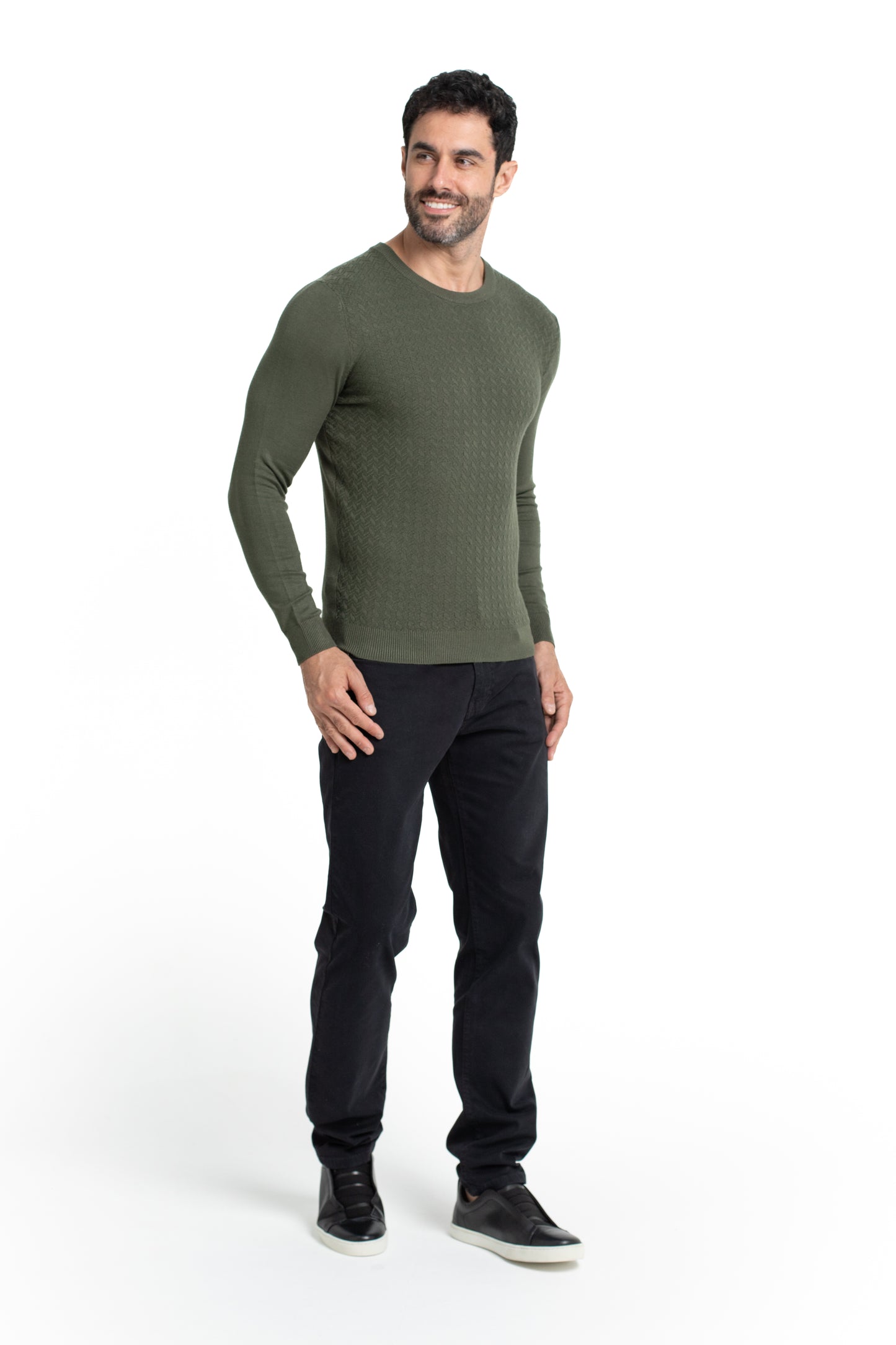 Malha Tricot Decote Careca - Verde Militar