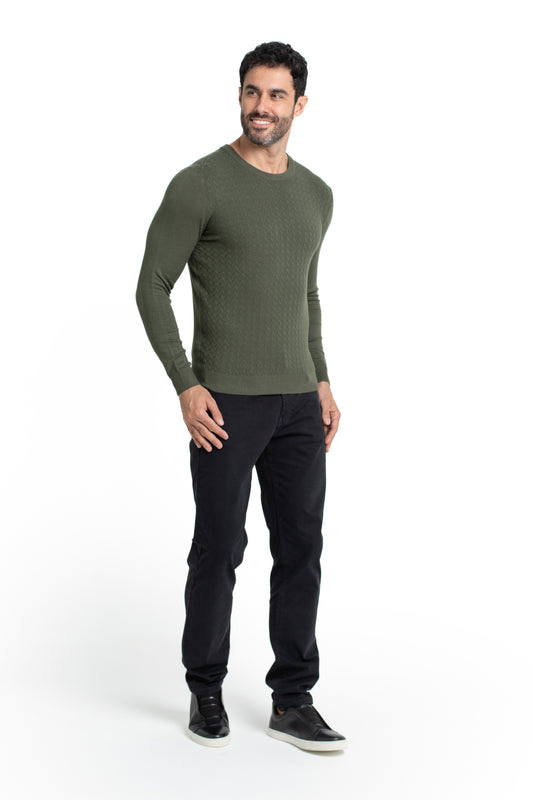 Malha Tricot Decote Careca - Verde Militar