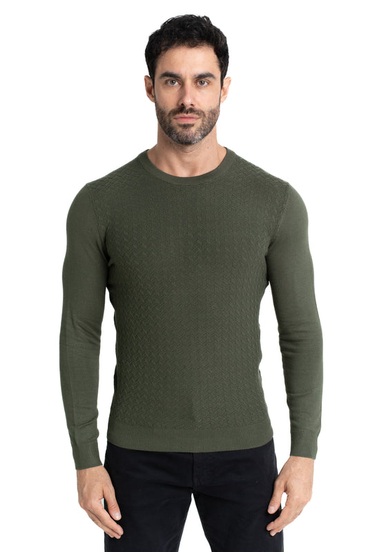 Malha Tricot Decote Careca - Verde Militar