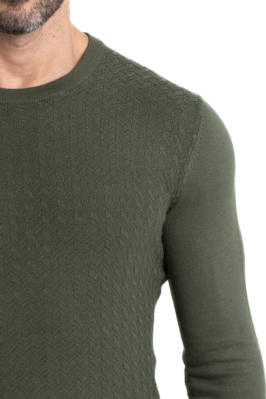 Malha Tricot Decote Careca - Verde Militar
