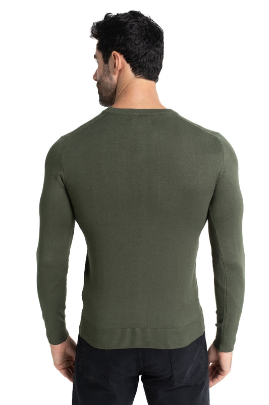 Malha Tricot Decote Careca - Verde Militar