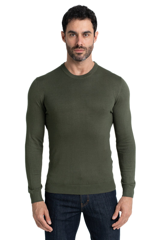 Malha Tricot Decote Careca - Verde Militar
