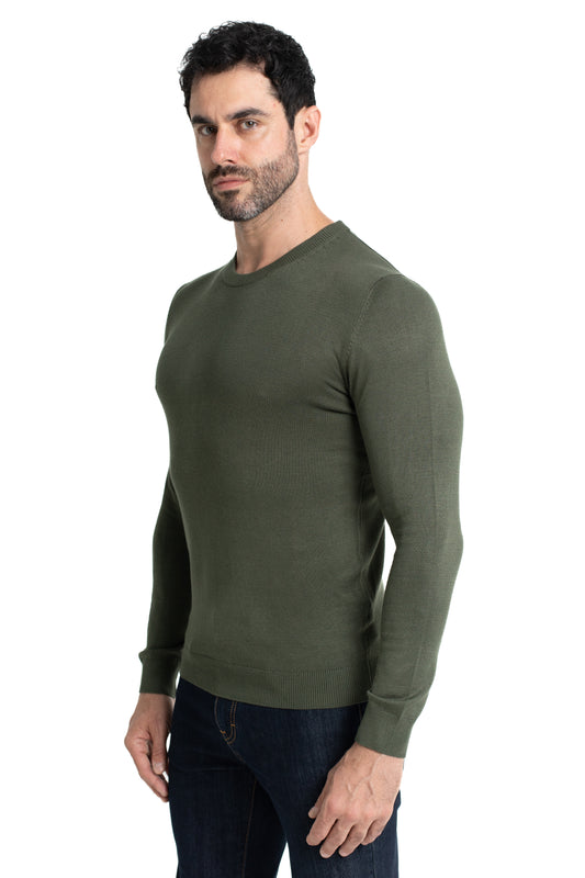 Malha Tricot Decote Careca - Verde Militar