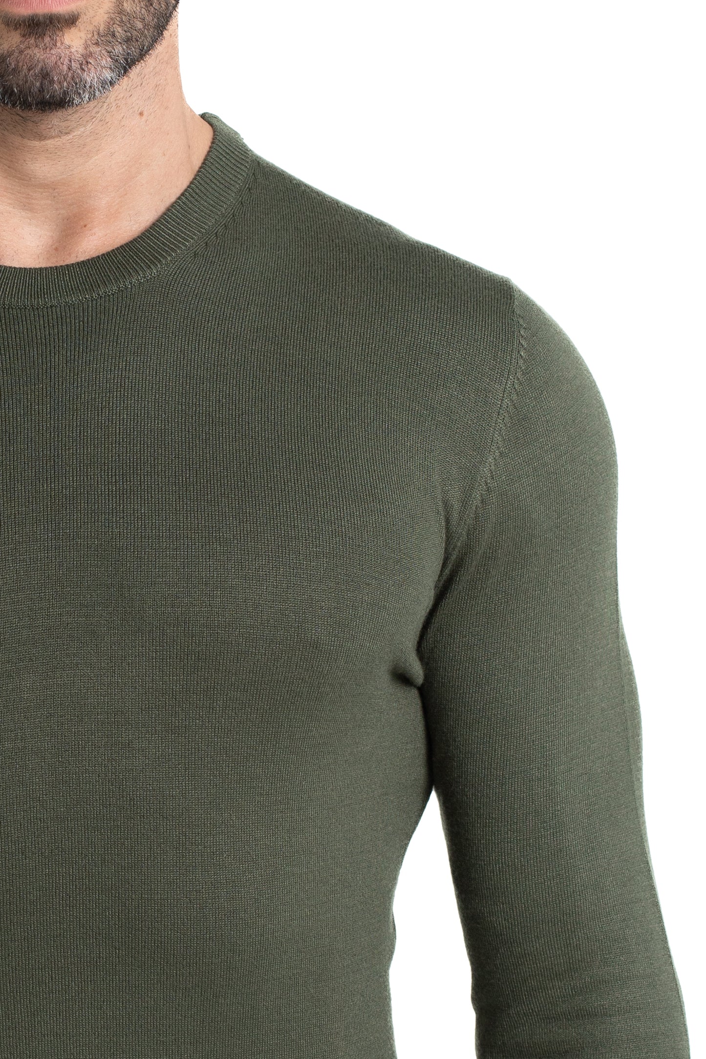 Malha Tricot Decote Careca - Verde Militar