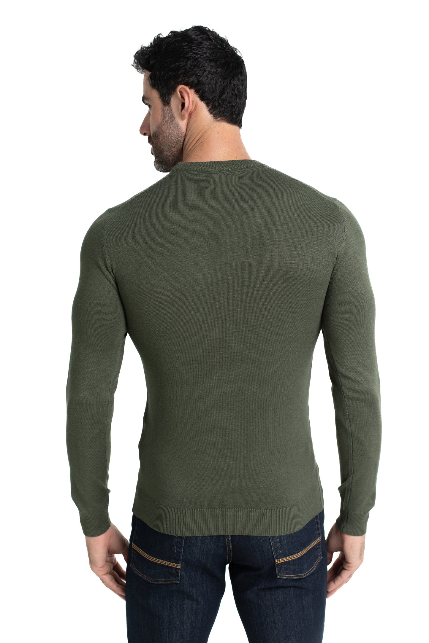 Malha Tricot Decote Careca - Verde Militar