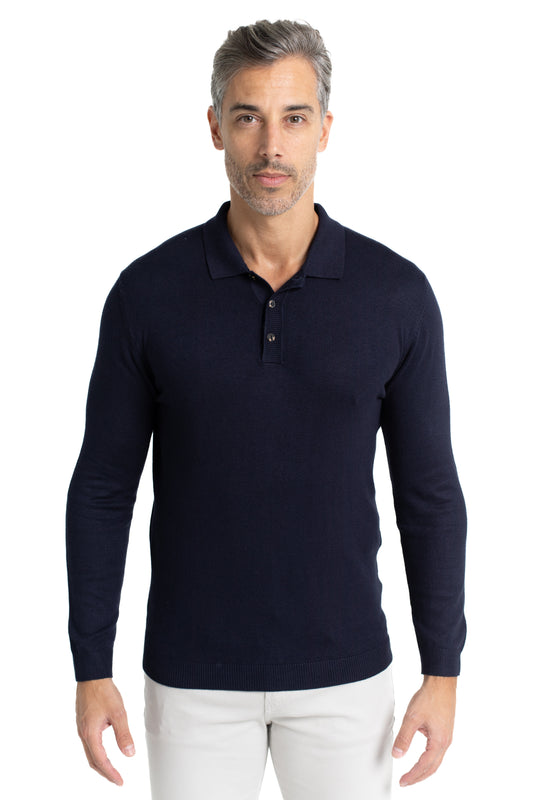 Polo Tricot Manga Longa - Azul.