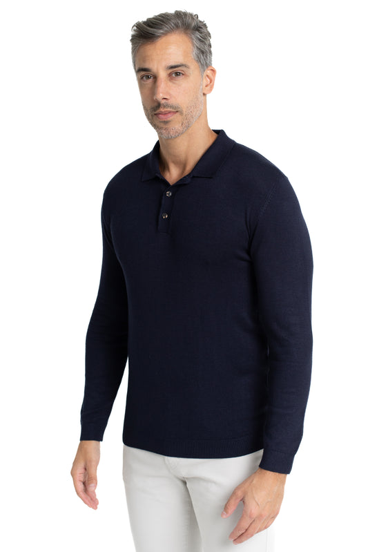 Polo Tricot Manga Longa - Azul.