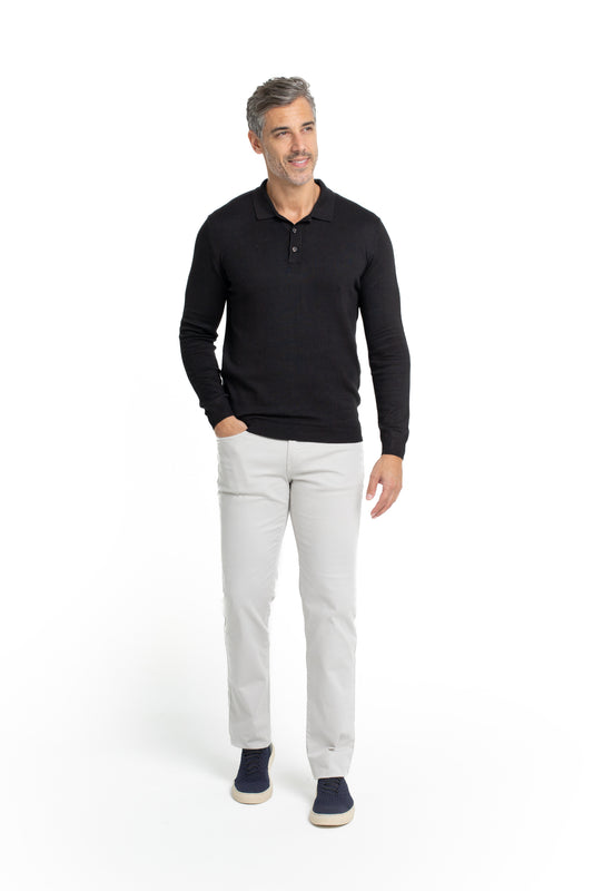 Polo Tricot Manga Longa - Preto