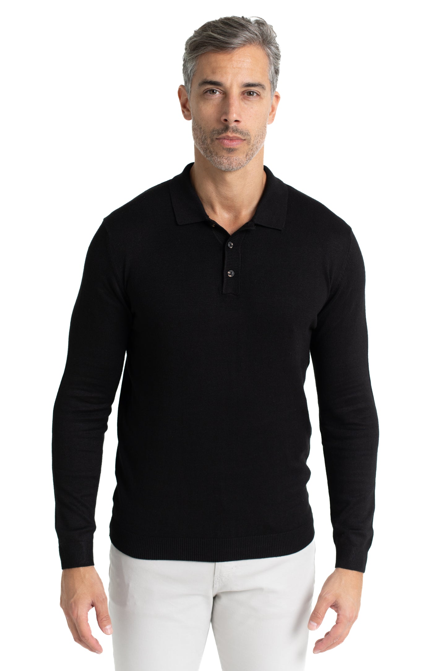 Polo Tricot Manga Longa - Preto