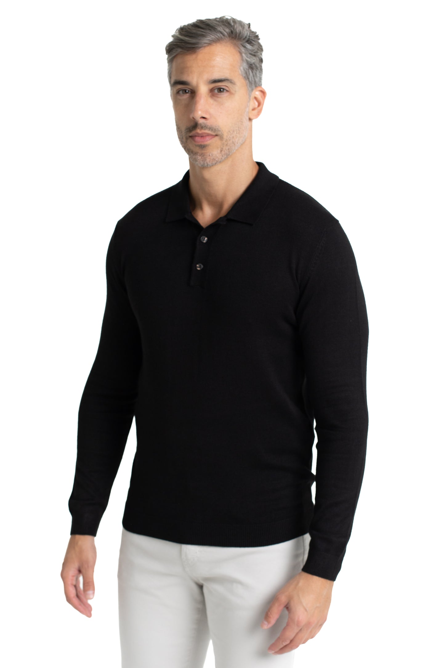 Polo Tricot Manga Longa - Preto