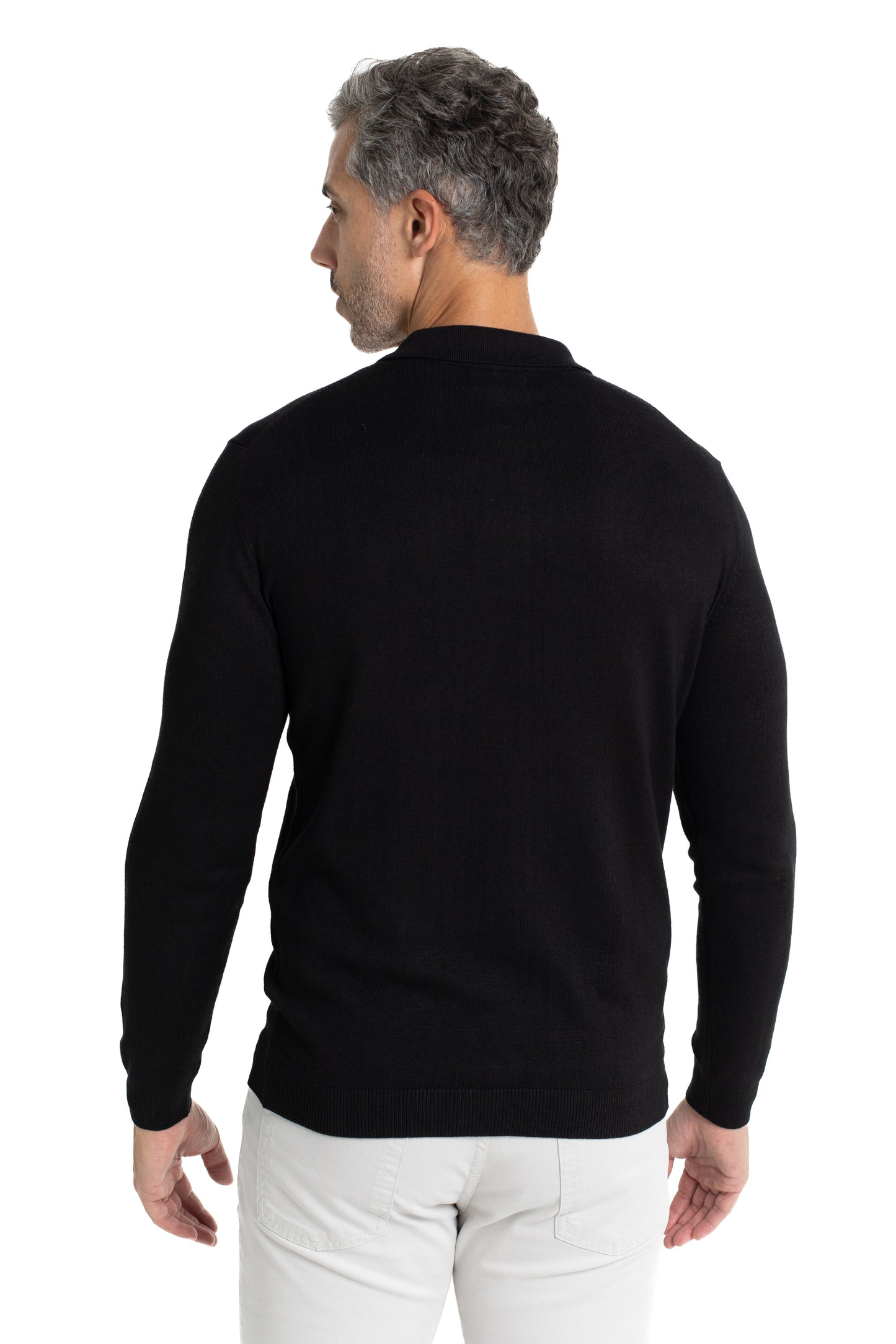 Polo Tricot Manga Longa - Preto