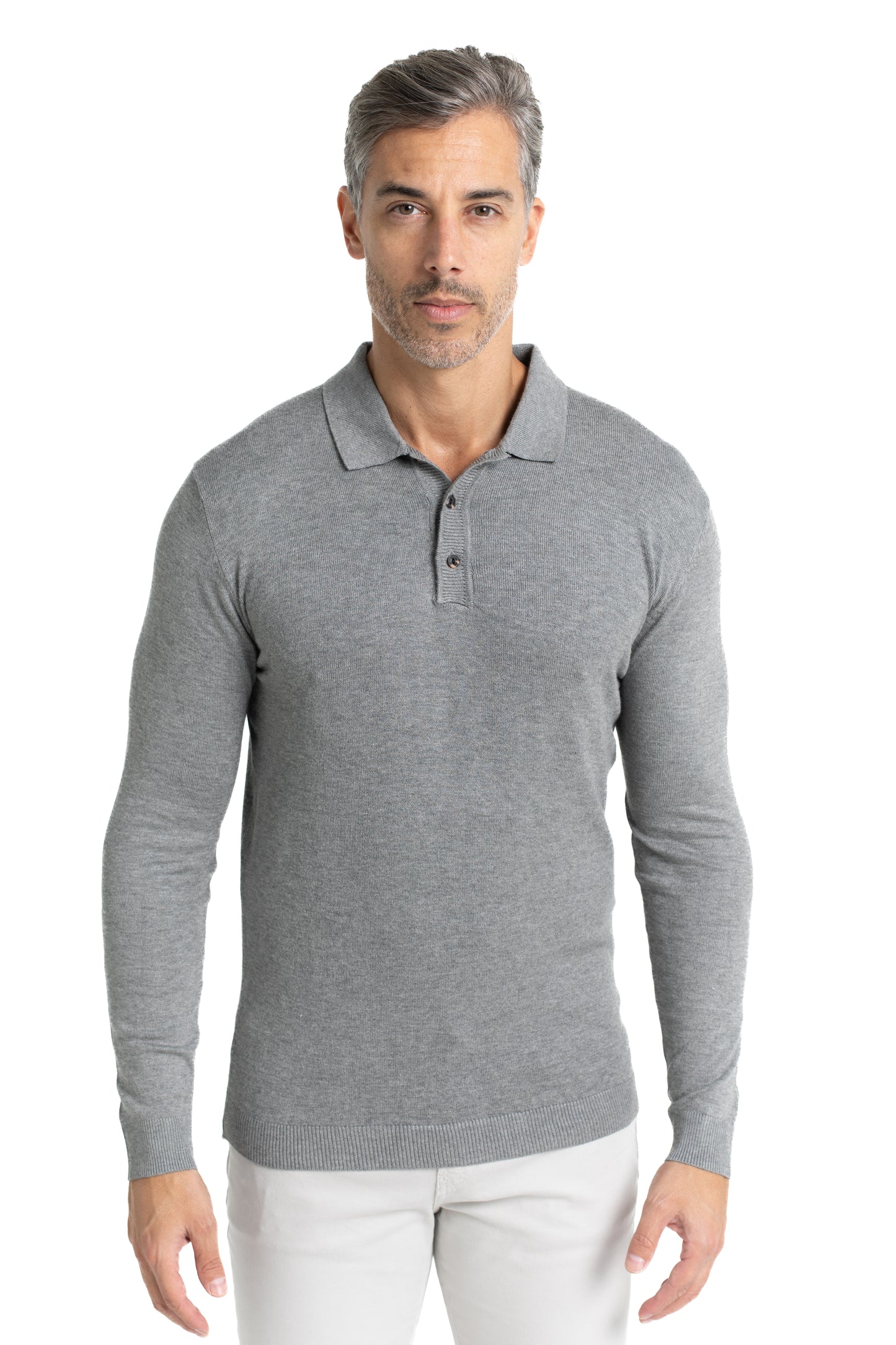 Polo Tricot Manga Longa - Cinza Medio