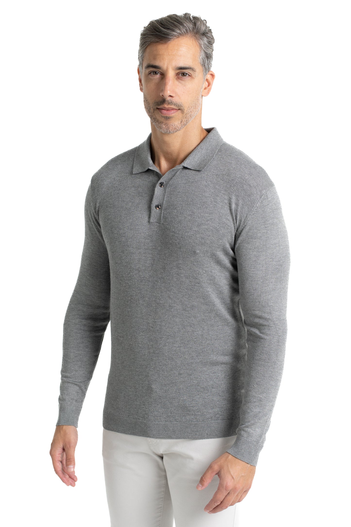 Polo Tricot Manga Longa - Cinza Medio