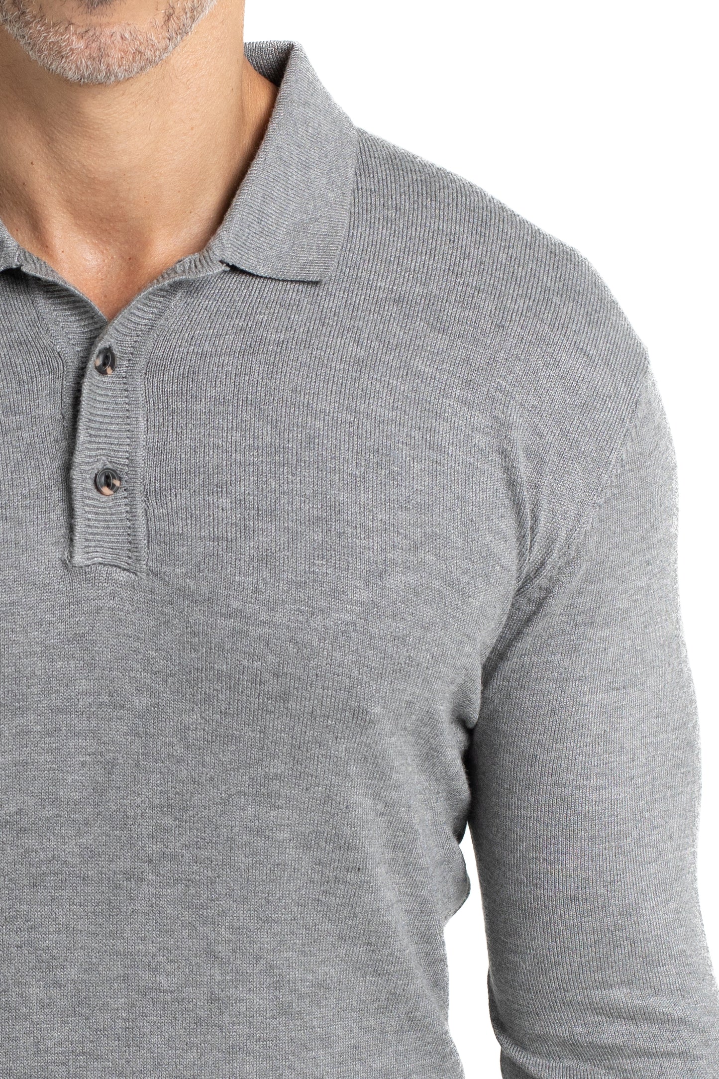 Polo Tricot Manga Longa - Cinza Medio
