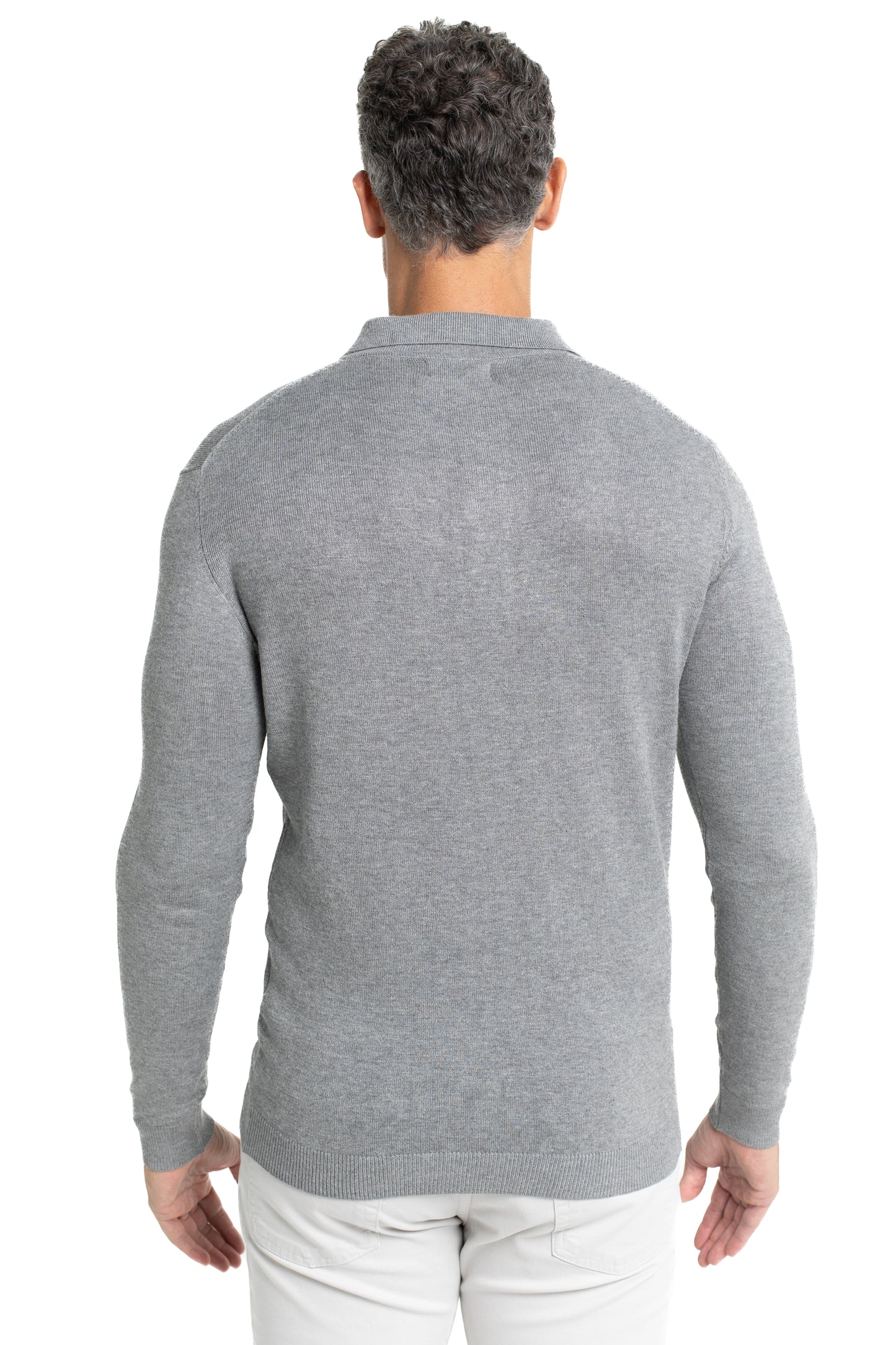 Polo Tricot Manga Longa - Cinza Medio