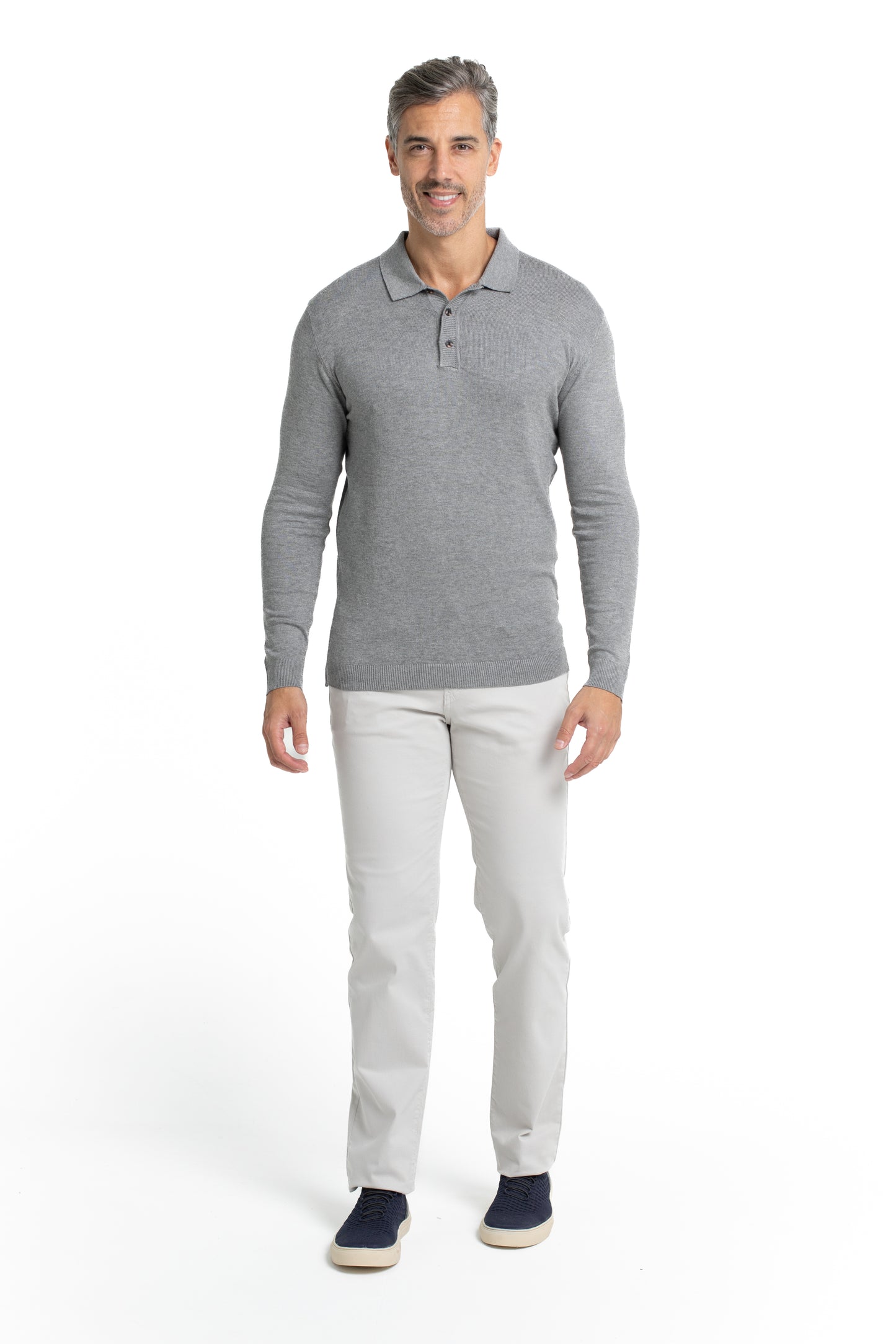 Polo Tricot Manga Longa - Cinza Medio