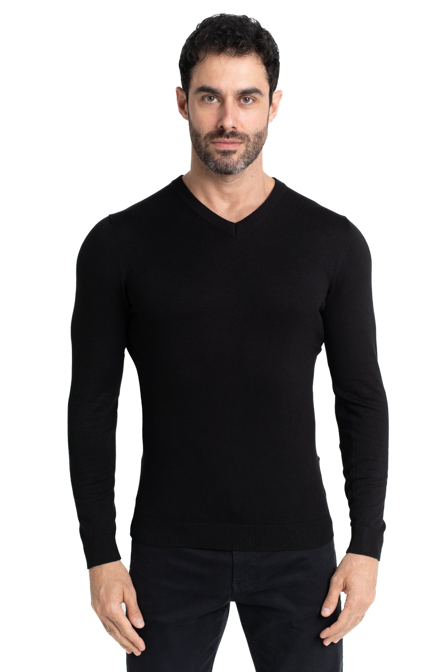 Malha Tricot Decote V Lisa - Preto