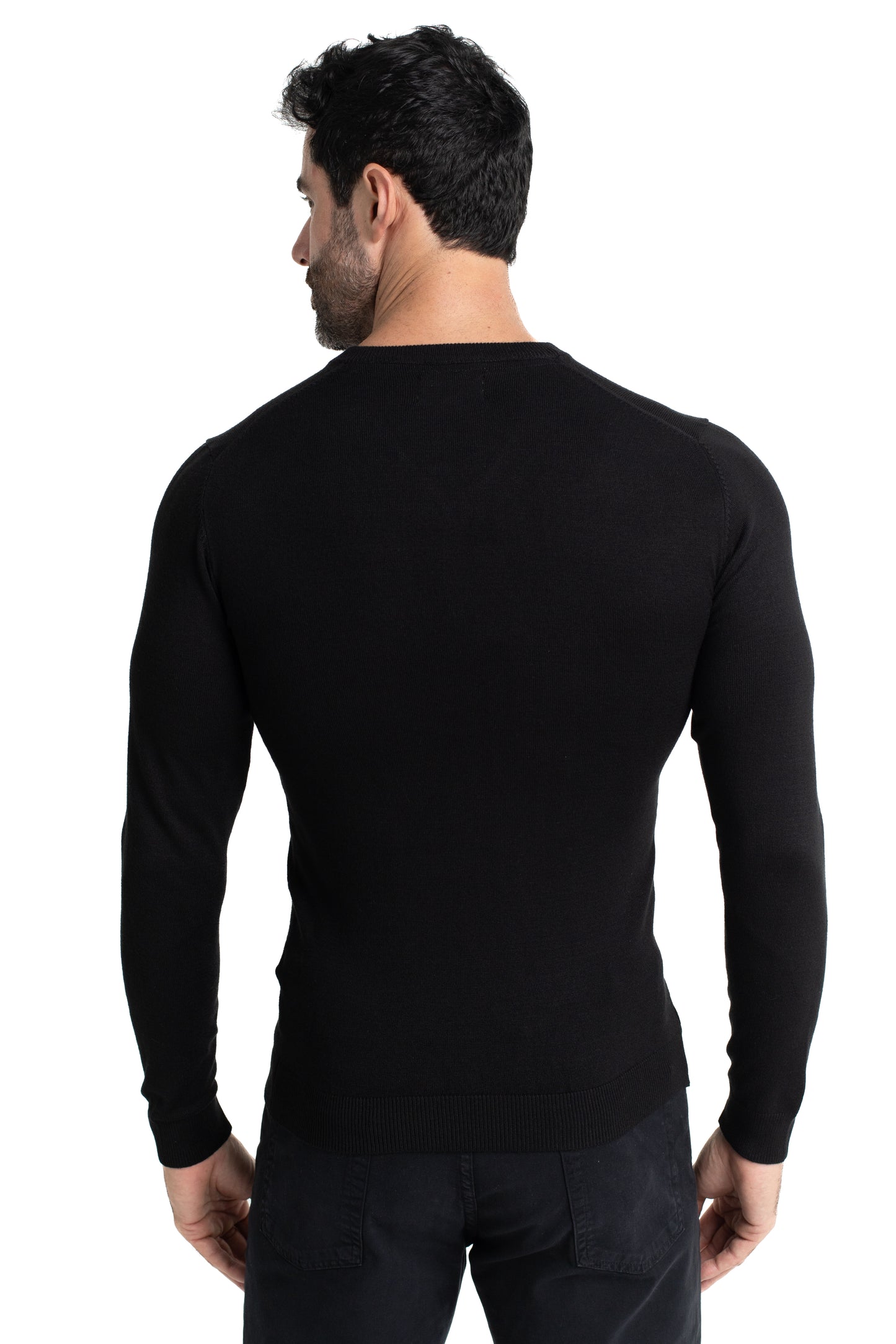 Malha Tricot Decote V Lisa - Preto