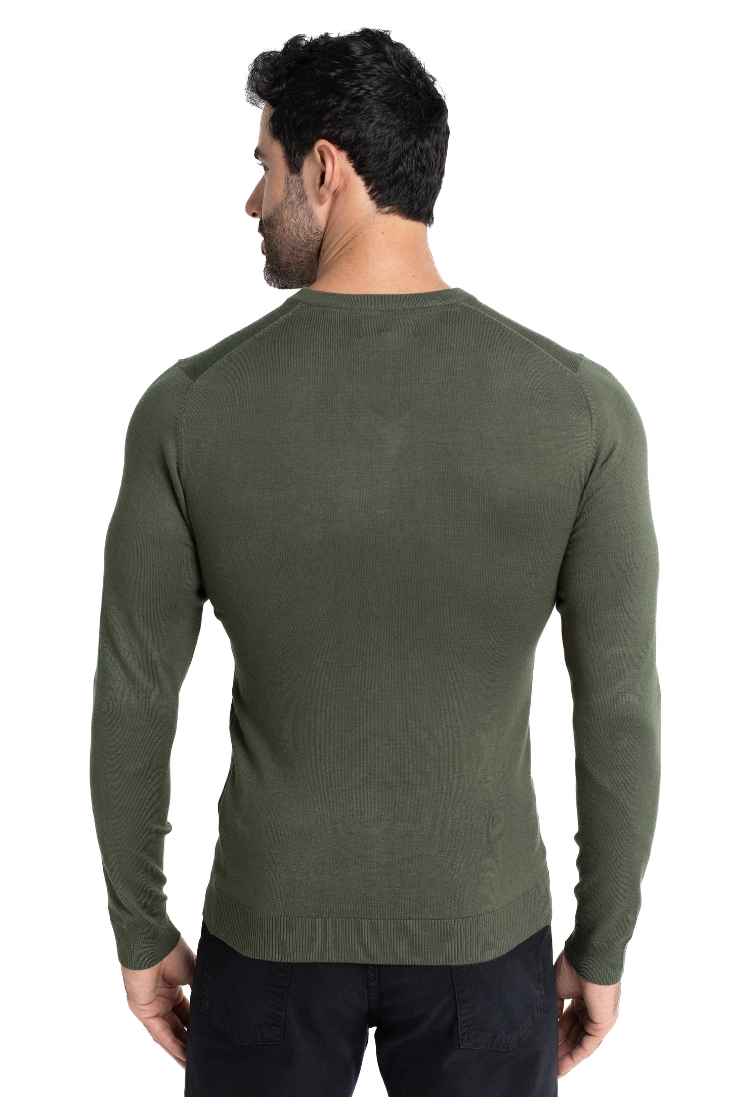 Malha Tricot Decote V Lisa - Verde Militar