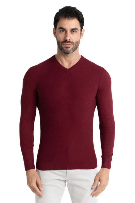 Malha Tricot Decote V Lisa - Bordo