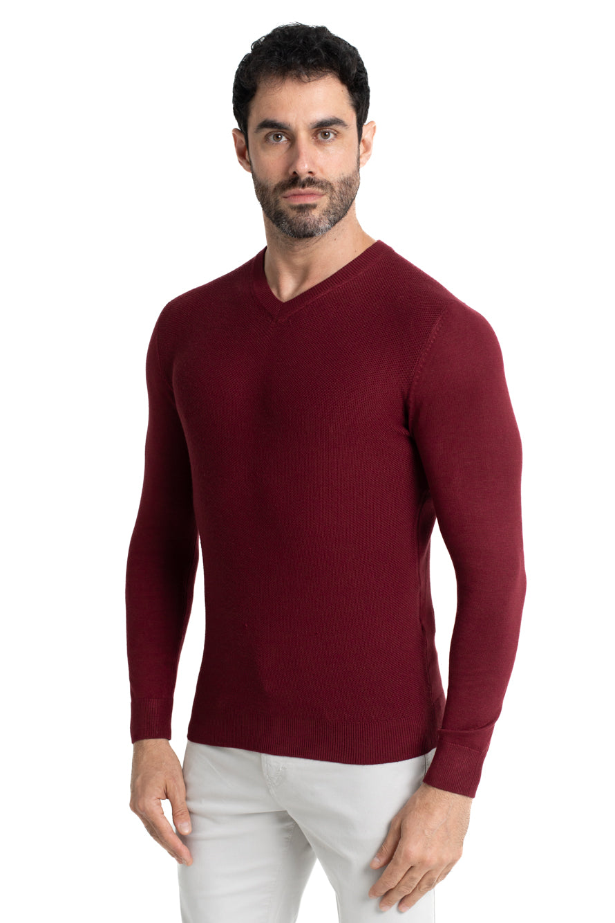 Malha Tricot Decote V Lisa - Bordo