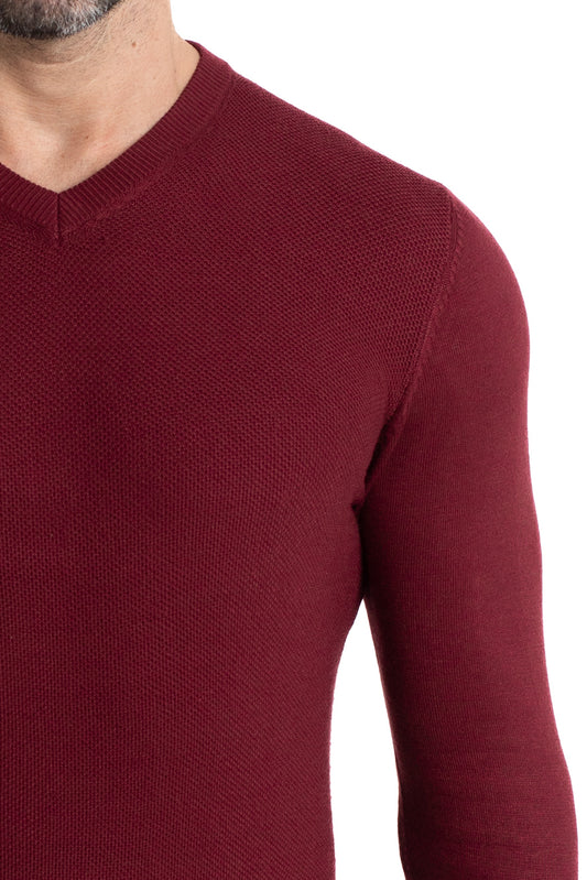 Malha Tricot Decote V Lisa - Bordo