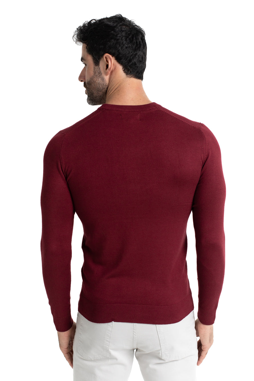 Malha Tricot Decote V Lisa - Bordo