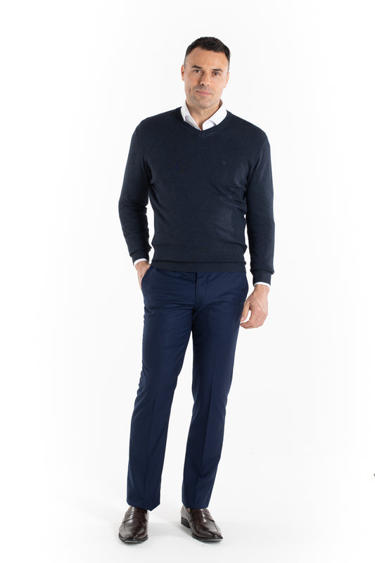 Malha Tricot Decote V - Marinho