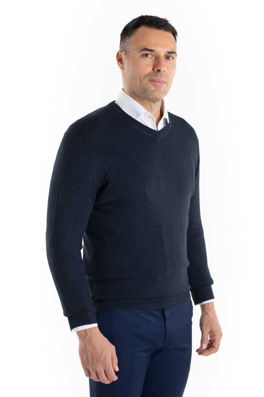 Malha Tricot Decote V - Marinho