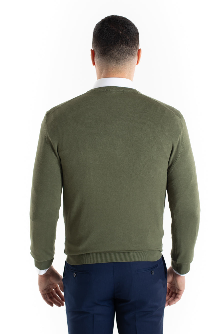 Malha Tricot Decote V - Verde Musgo