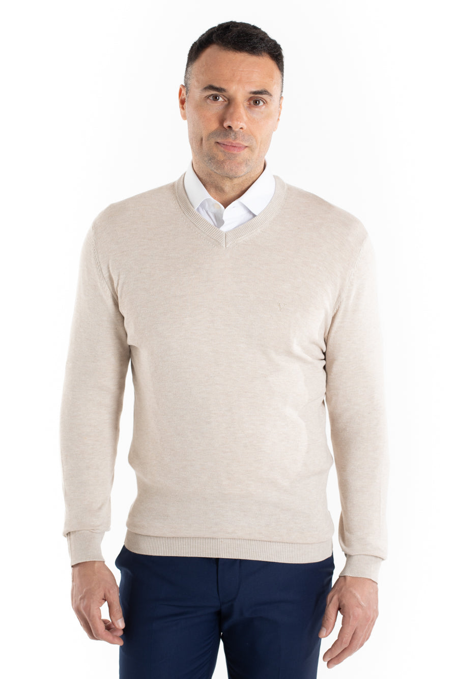 Malha Tricot Decote V - Areia