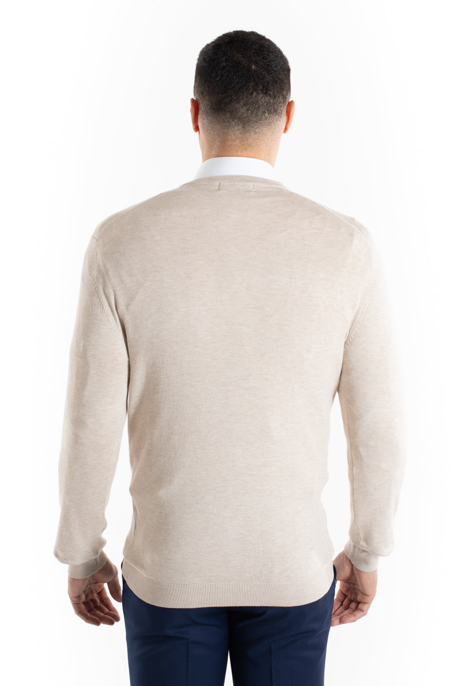 Malha Tricot Decote V - Areia