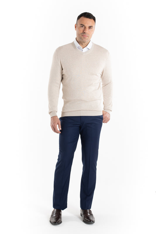 Malha Tricot Decote V - Areia