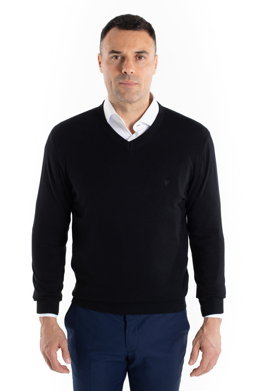 Malha Tricot Decote V - Preto