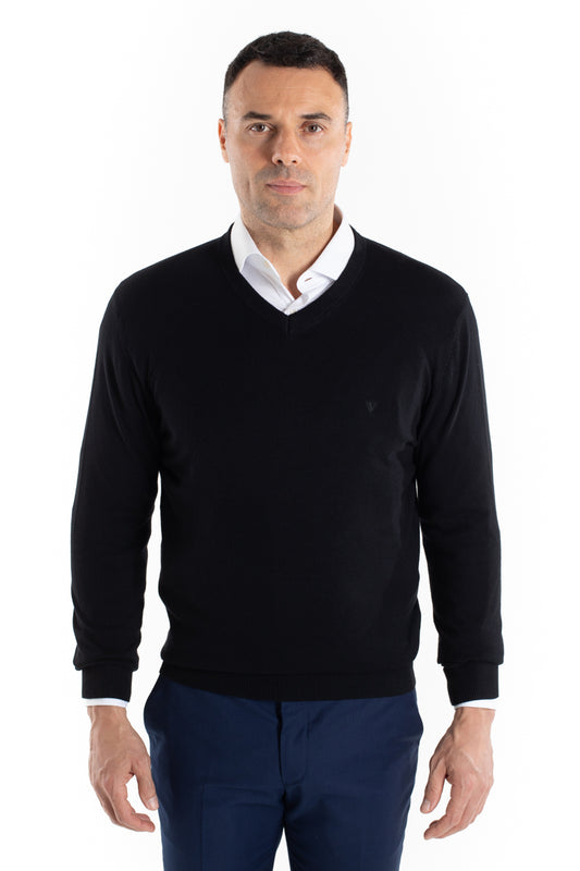 Malha Tricot Decote V - Preto