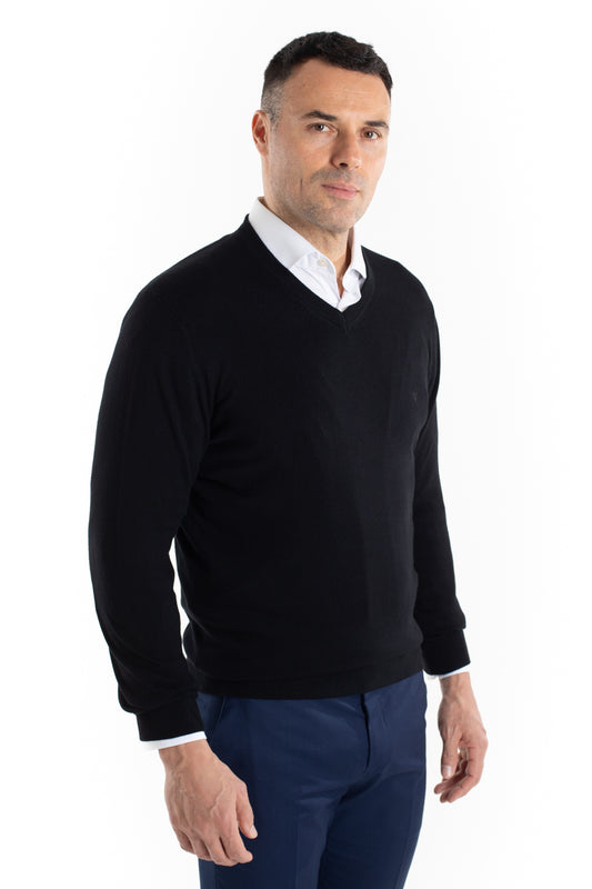 Malha Tricot Decote V - Preto