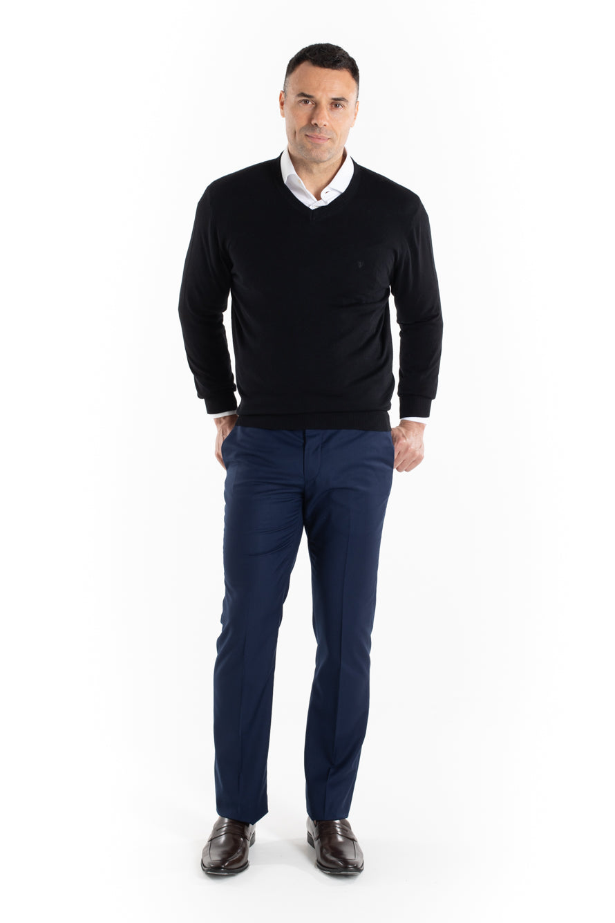 Malha Tricot Decote V - Preto