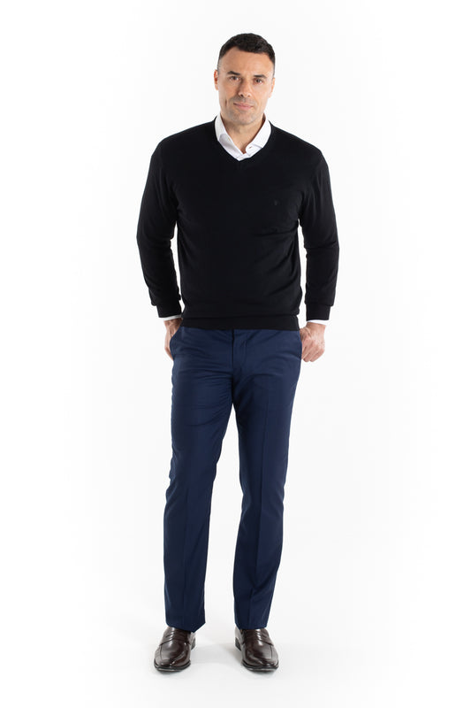 Malha Tricot Decote V - Preto