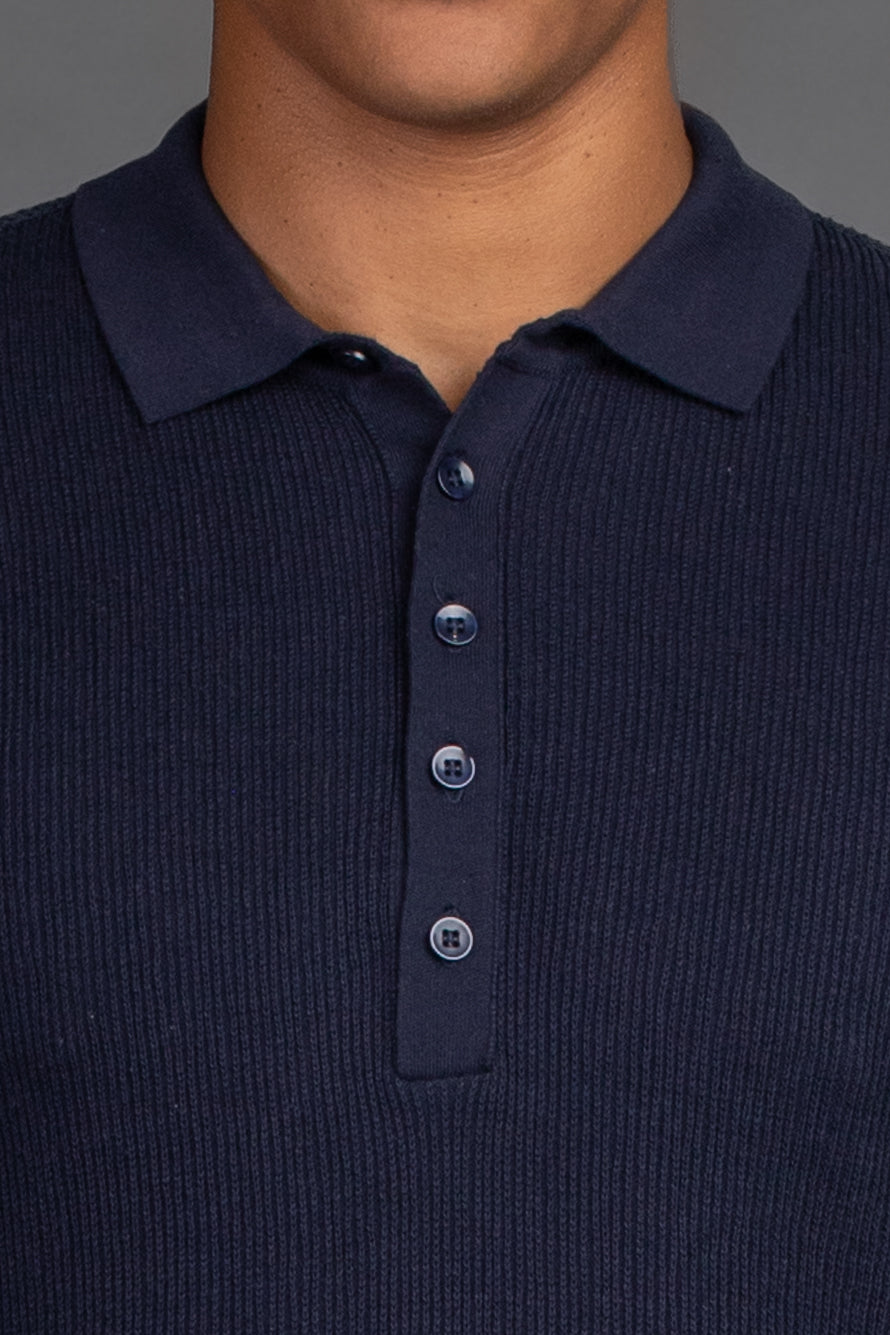 Malha Polo Slim Canelada - Marinho