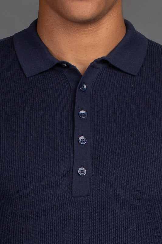 Malha Polo Slim Canelada - Marinho