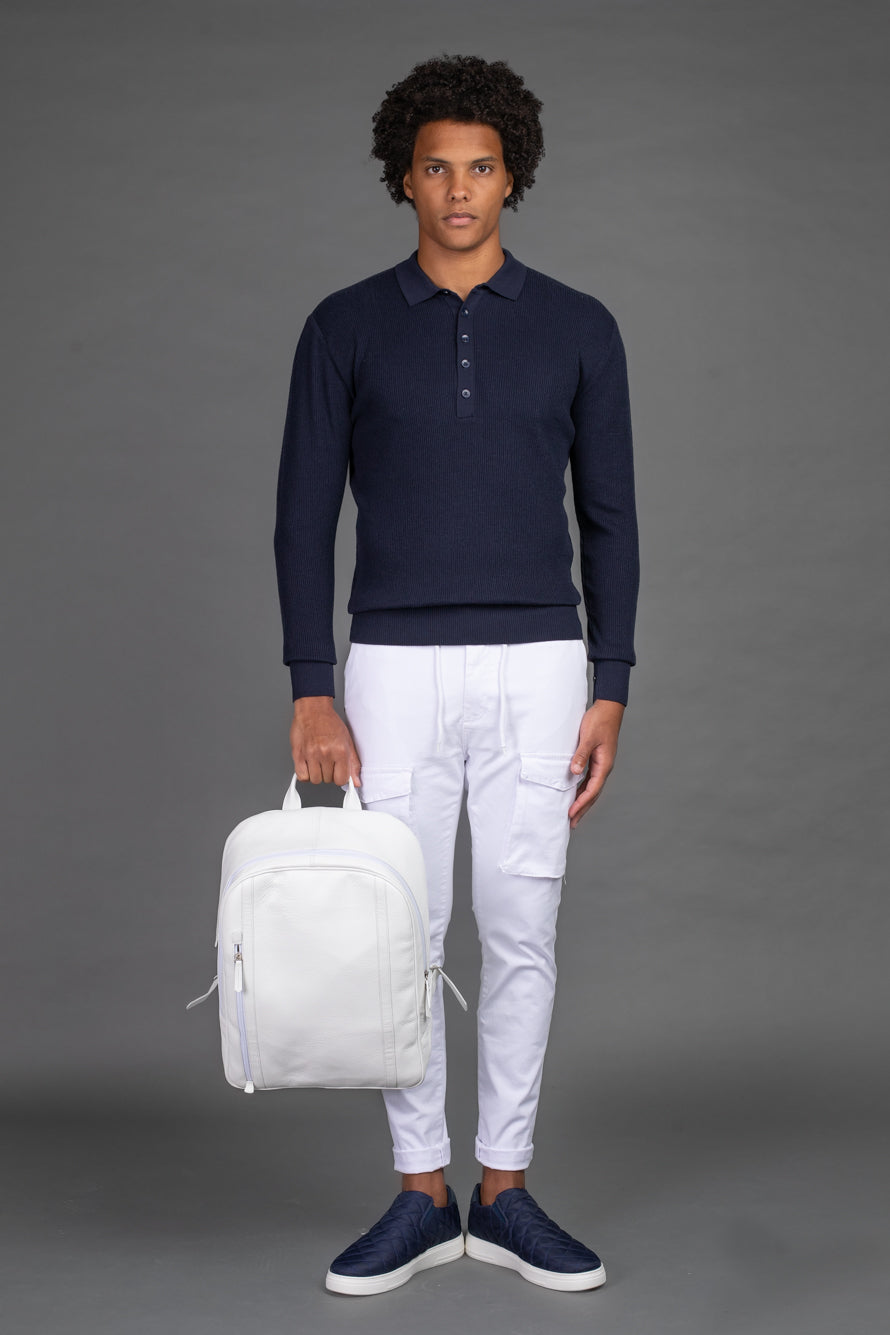 Malha Polo Slim Canelada - Marinho