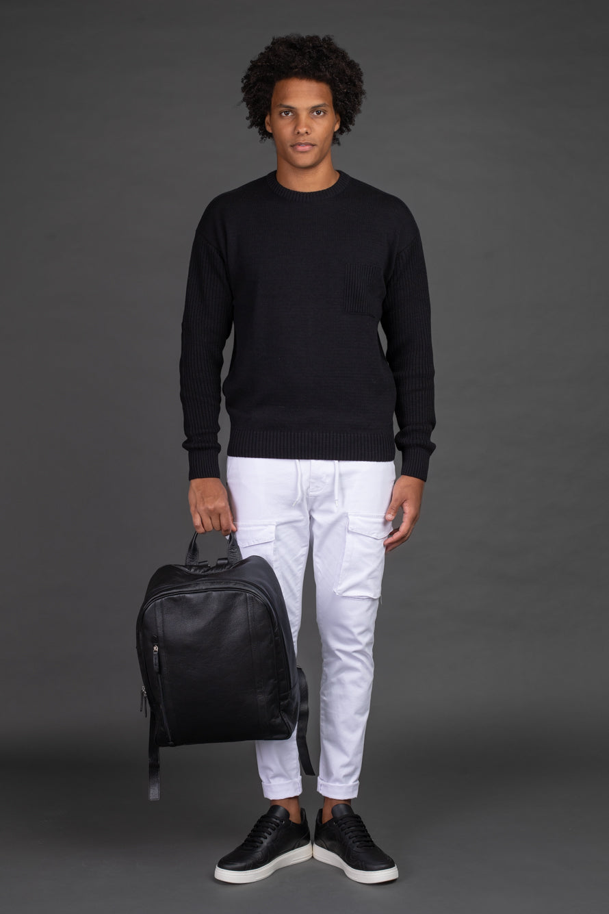 Malha Slim Canelada Com Bolsos - Preto