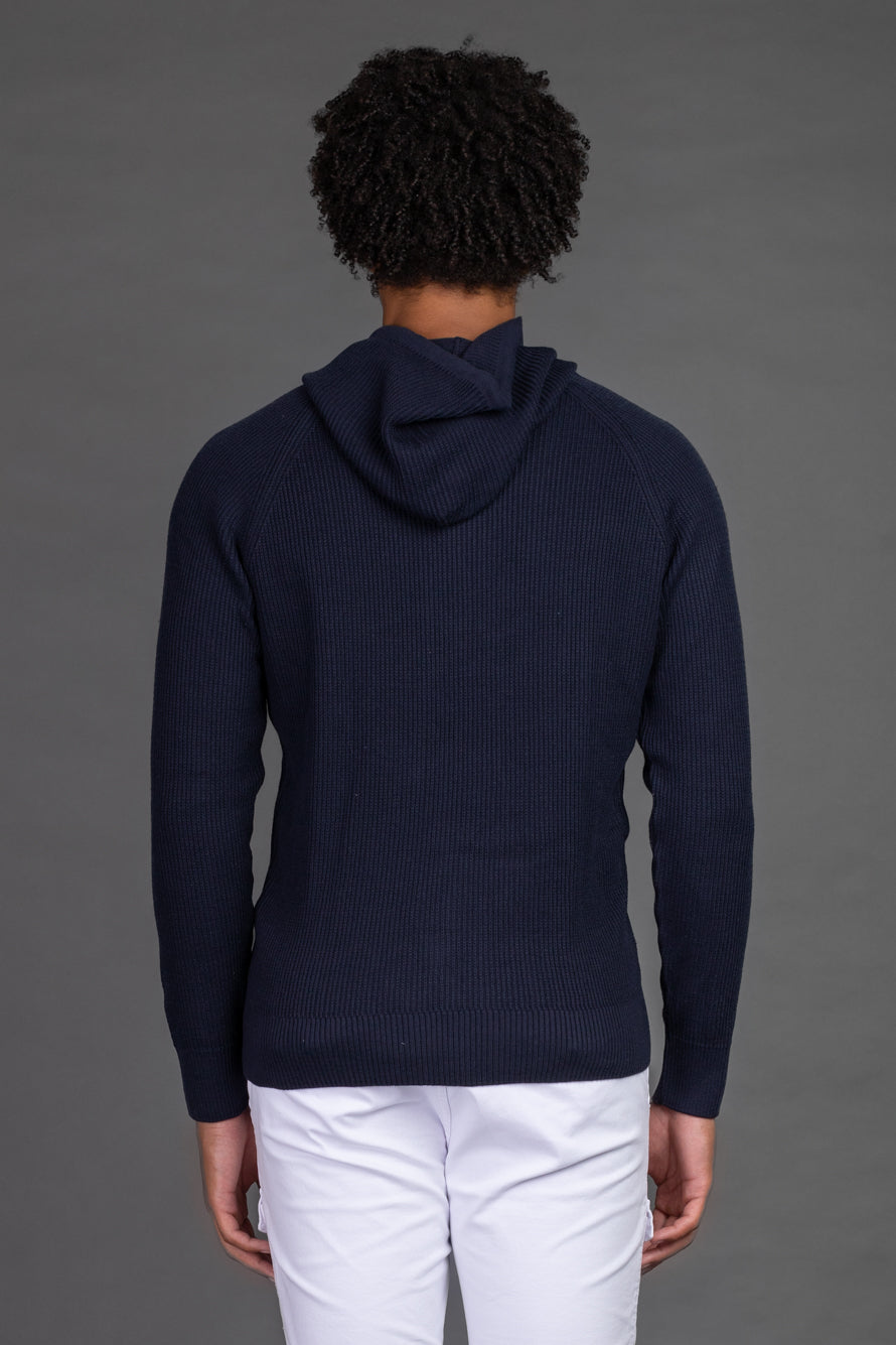 Malha Slim Canelada Com Capuz - Marinho